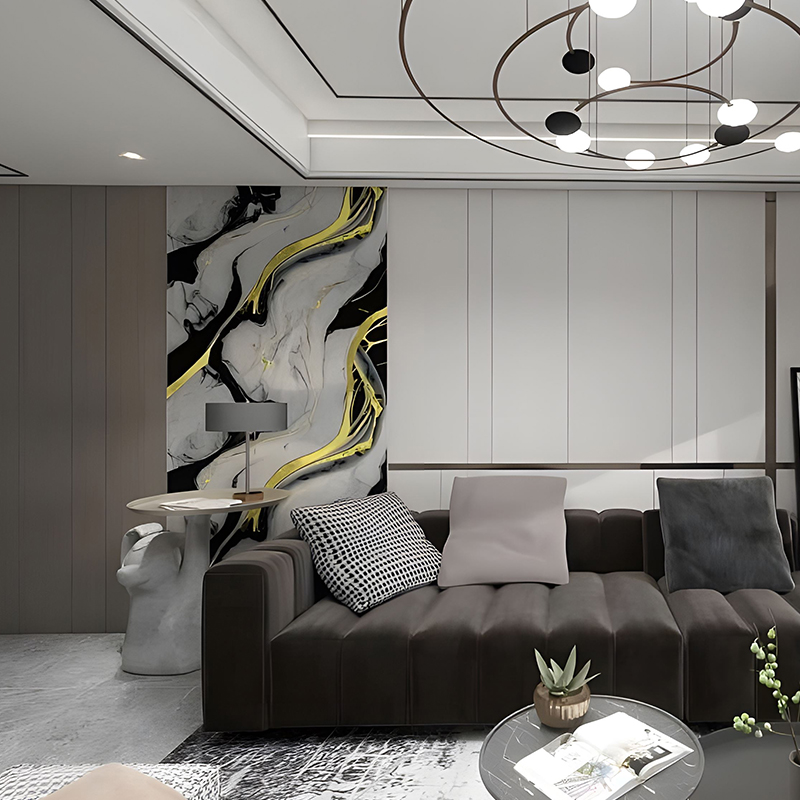 Ginintuang Ink Style Bedroom Background Dekorasyon sa Wall PET Transfer Film