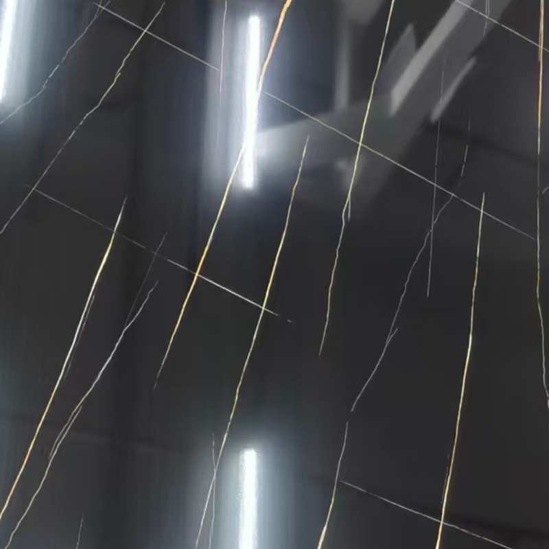 Anti-scratch Black Gold Vein UV Marble Sheet para sa Interior Wall Dekorasyon